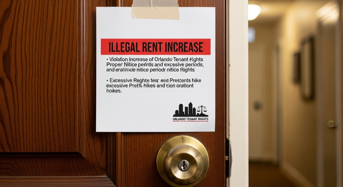 Illegal rent increase notice on apartment door, Orlando tenant rights