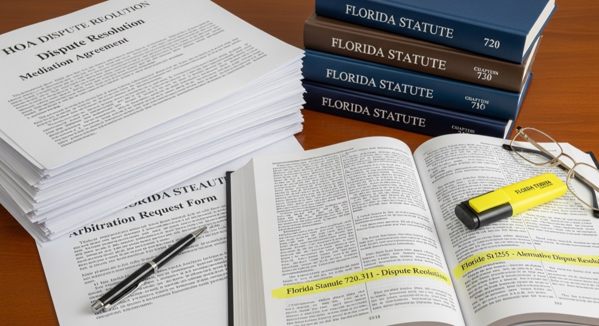 HOA dispute resolution documents and Florida statute references for homeowners