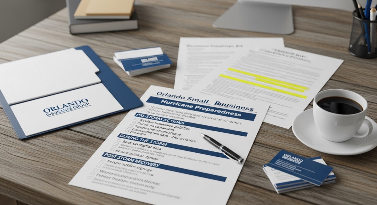 Hurricane preparedness checklist for Orlando small business owners with insurance documents