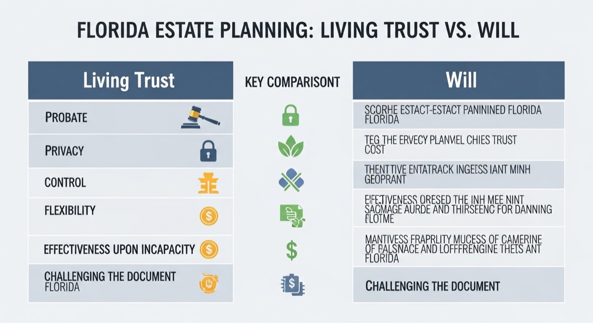 Living trust vs will comparison chart for Florida estate planning
