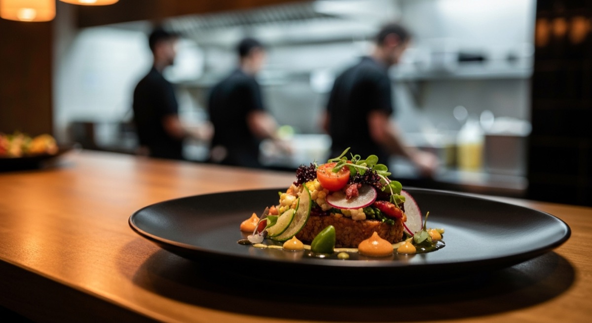 Chef-driven tasting menu plated course at Orlando counter seating restaurant
